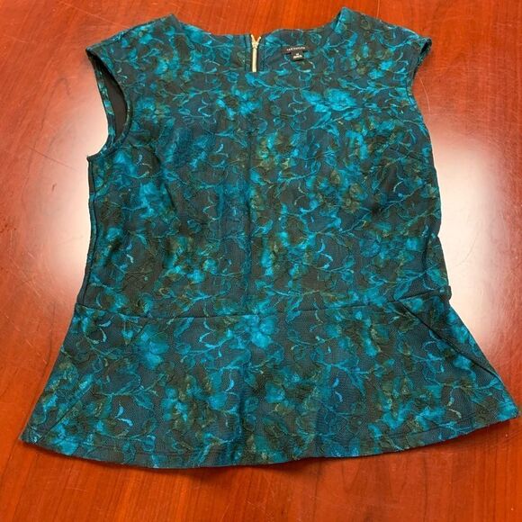Ann Taylor Teal Burn Out Lace Peplum Top sz M - Picture 1 of 5